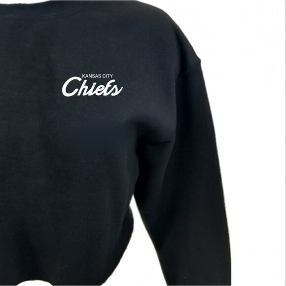 KANSAS CITY CHIEFS Double Script BLACK Crop Top Pullover Crewneck Sweatshirt y2k - Picture 4 of 6